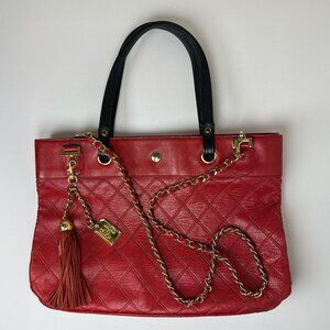 Vintage Chanel Red Quilted Lambskin Tassel Tote Bag – Rare 1990s Style